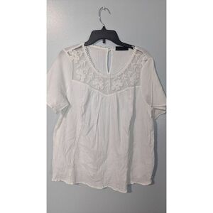 Lane Bryant white floral embroidery blouse size 14
